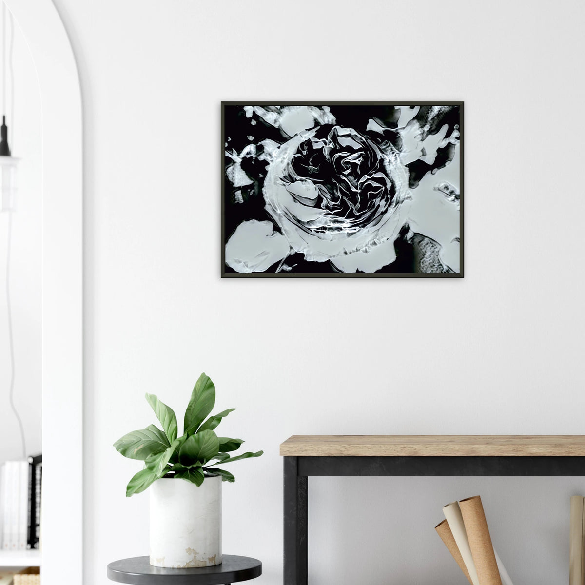 'ALUMNI' framed fine art giclée print above a side table