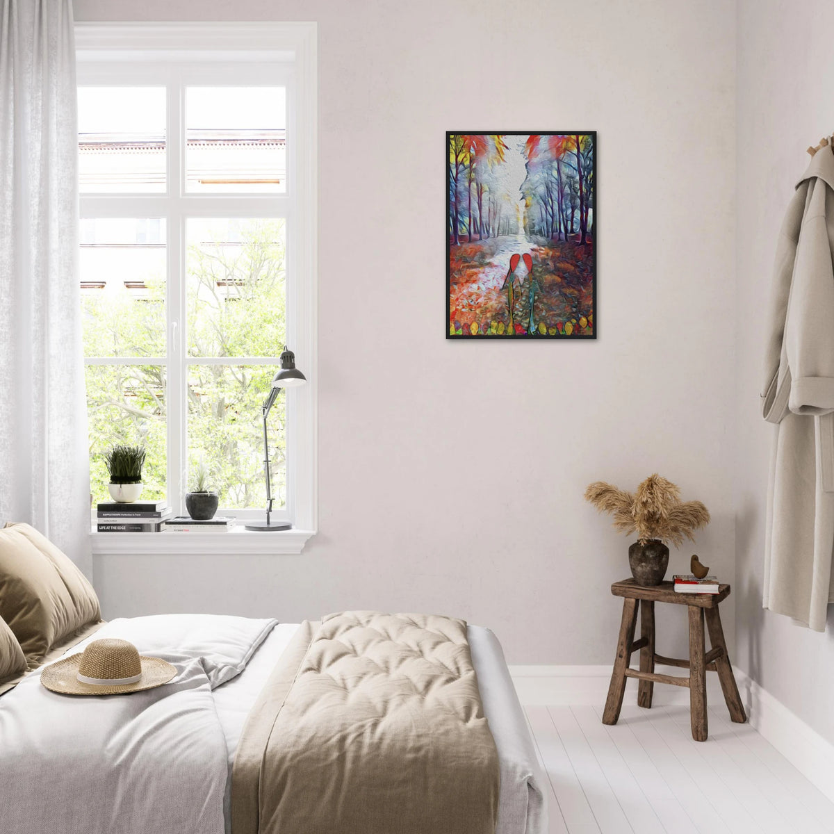 ‘Autumn Love’ framed fine art print in a bedroom