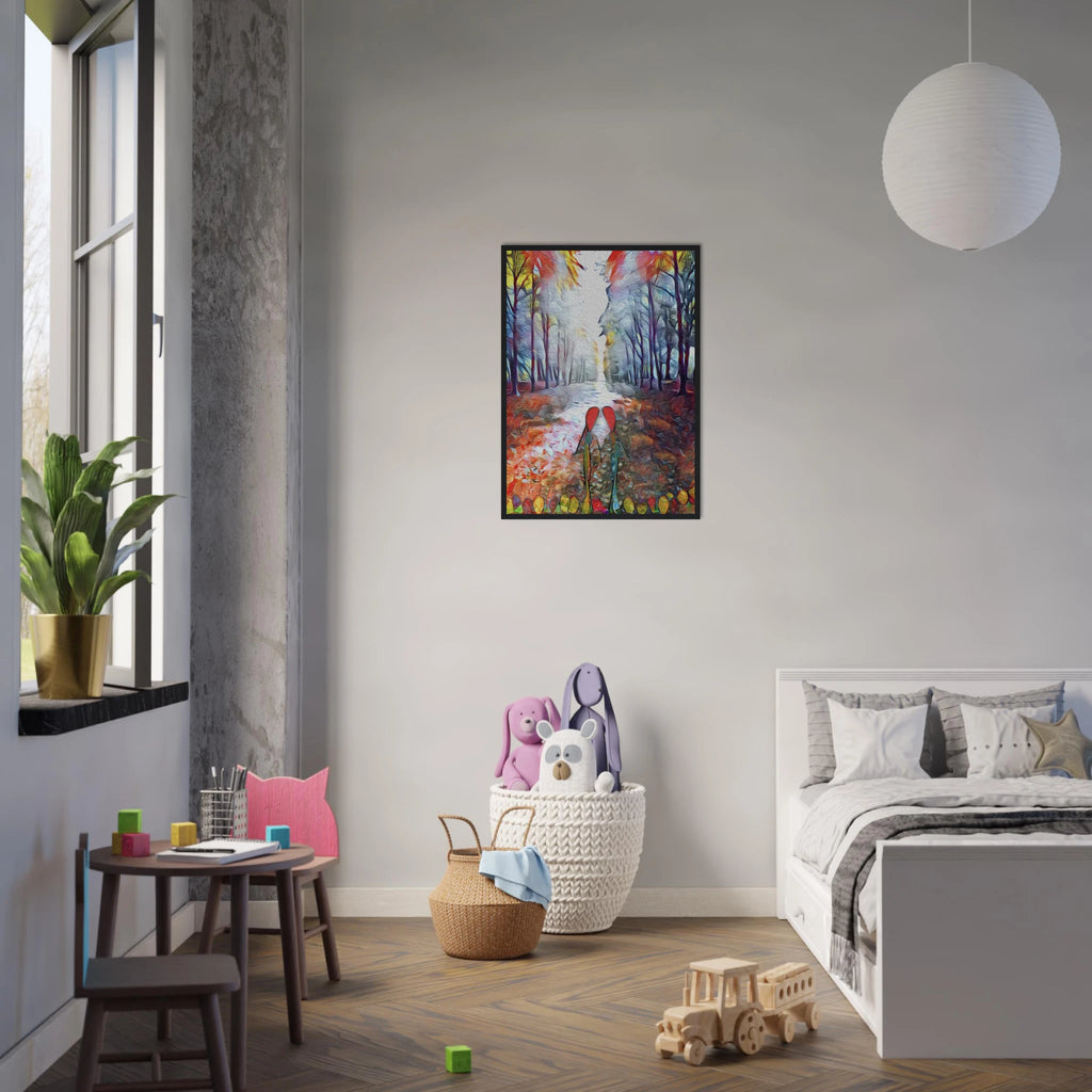 ‘Autumn Love’ framed fine art print in a child's bedroom