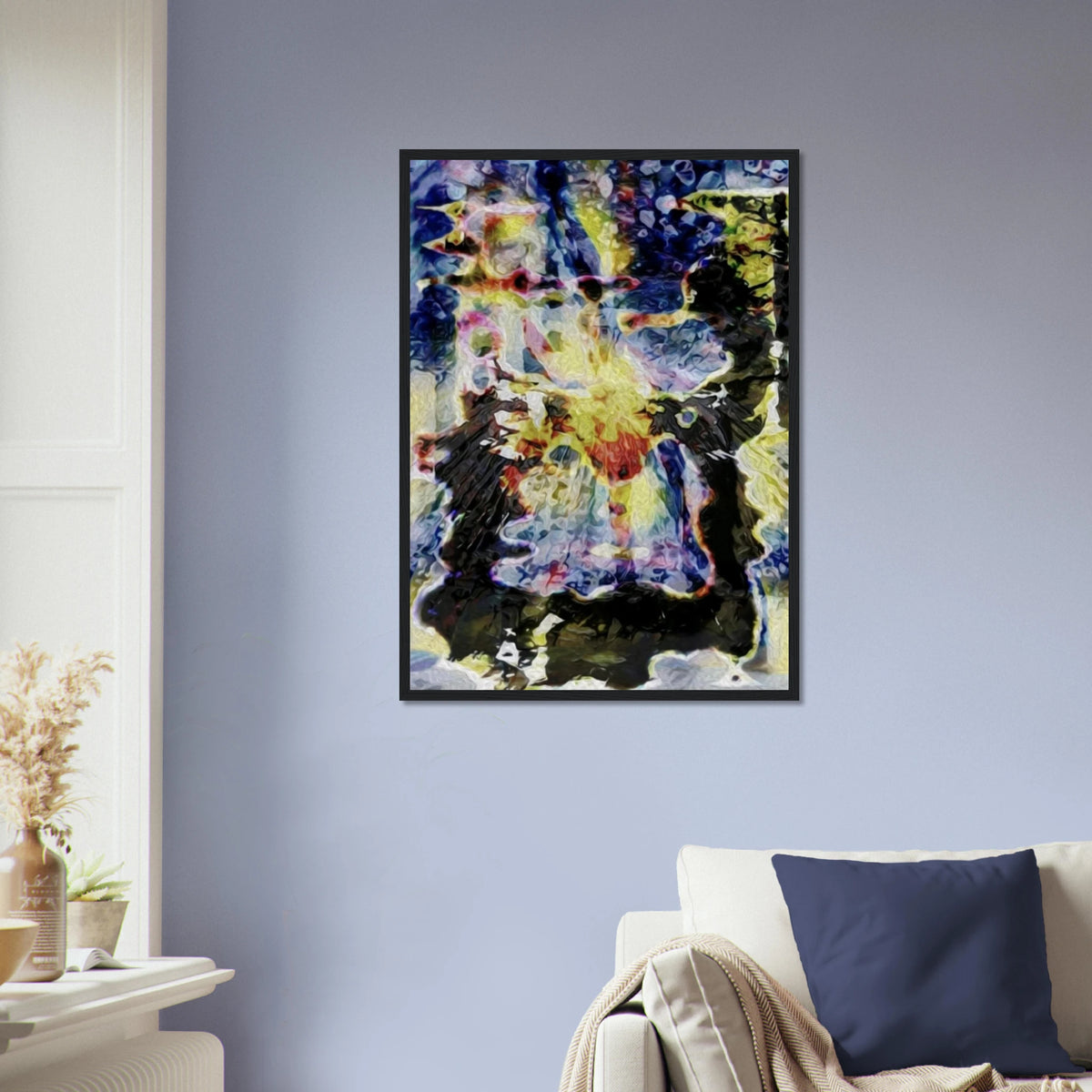 'Discovery' framed fine art print above an armchair