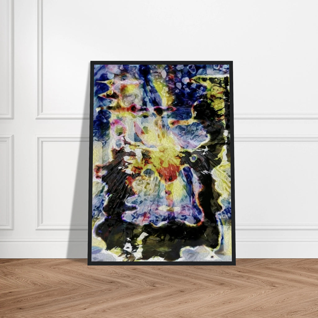 'Discovery' framed fine art print displayed on a wooden floor