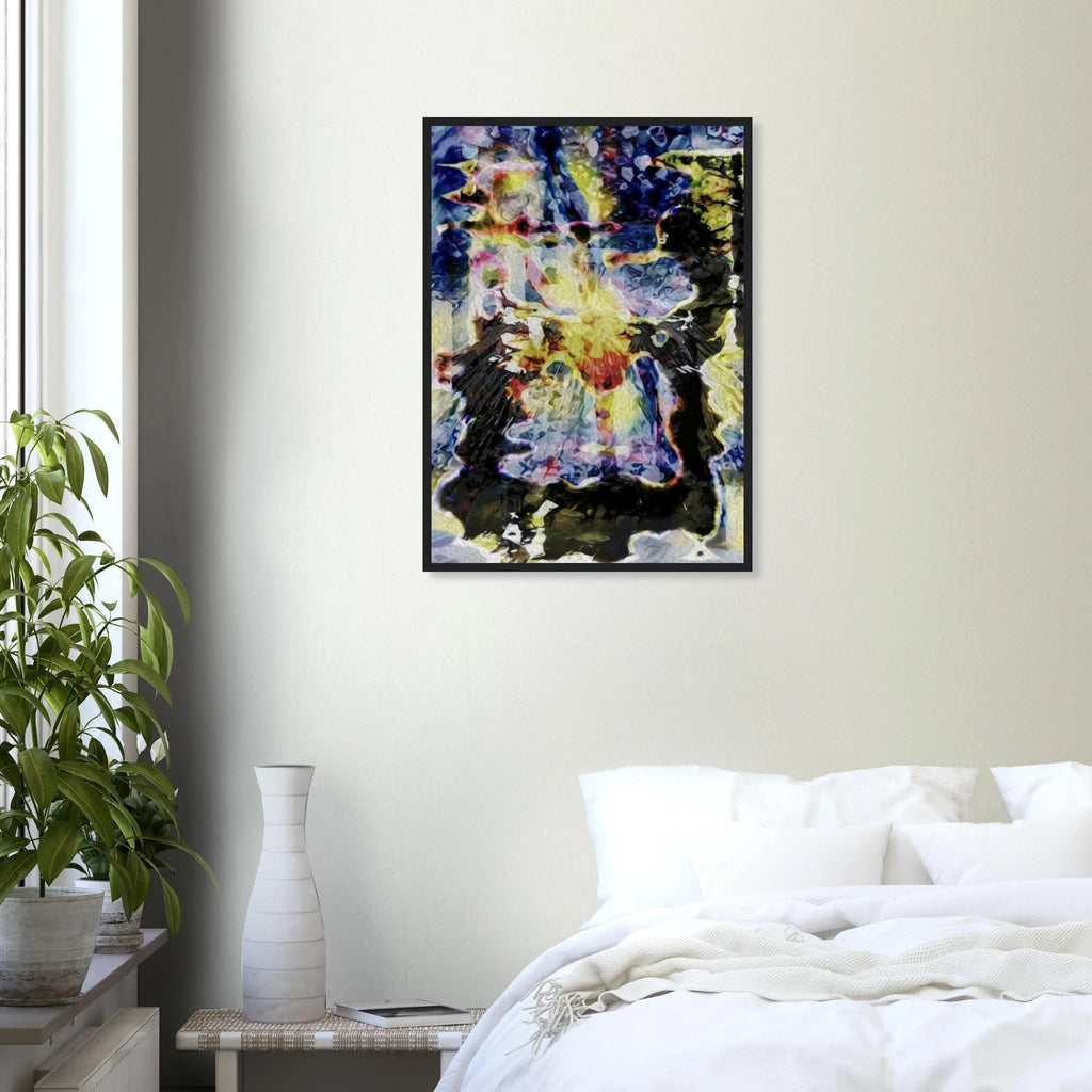 'Discovery' framed fine art print in a bedroom