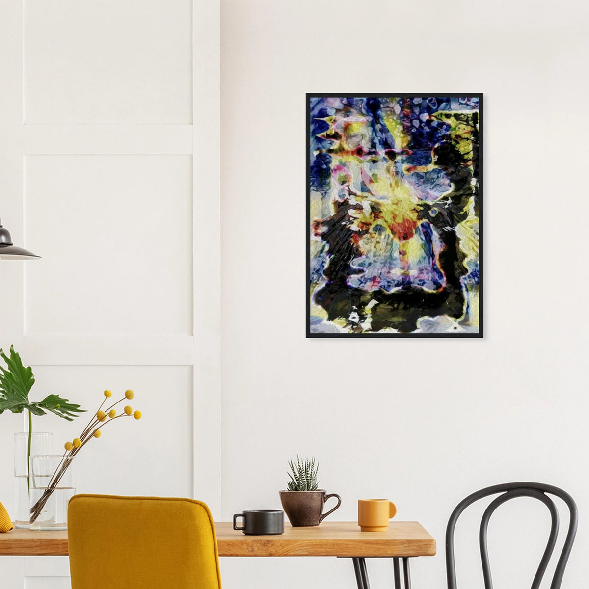 'Discovery' framed fine art print in a dining room