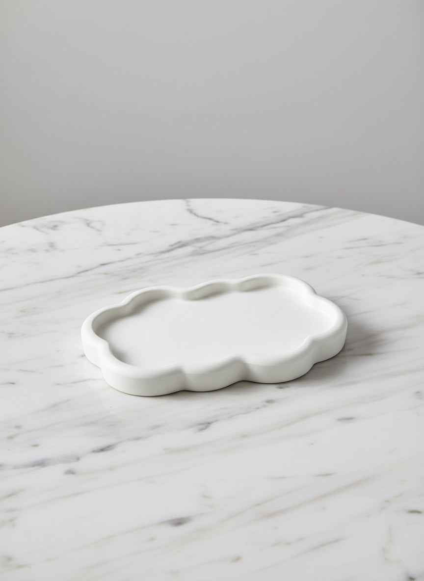 Soft Cloud Wavy Tray, alternate view of the handmade wavy porcelain plaster tray