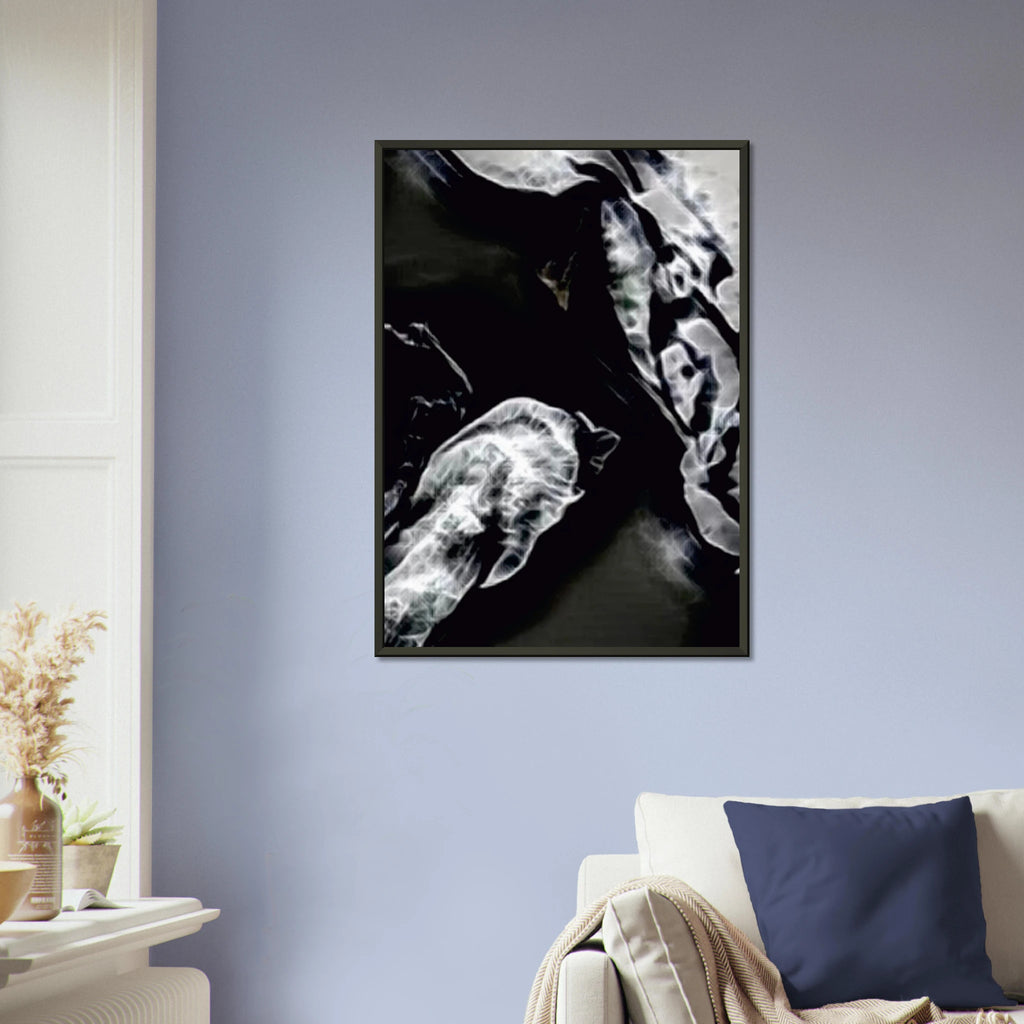 'Escape' framed fine art giclée print above an armchair