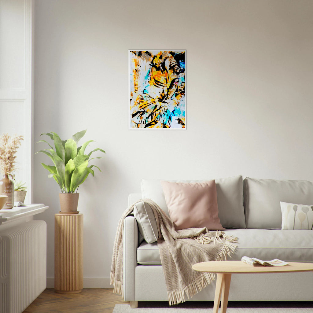 'Eyes on you' colourful giclée print as wall decor in a living room