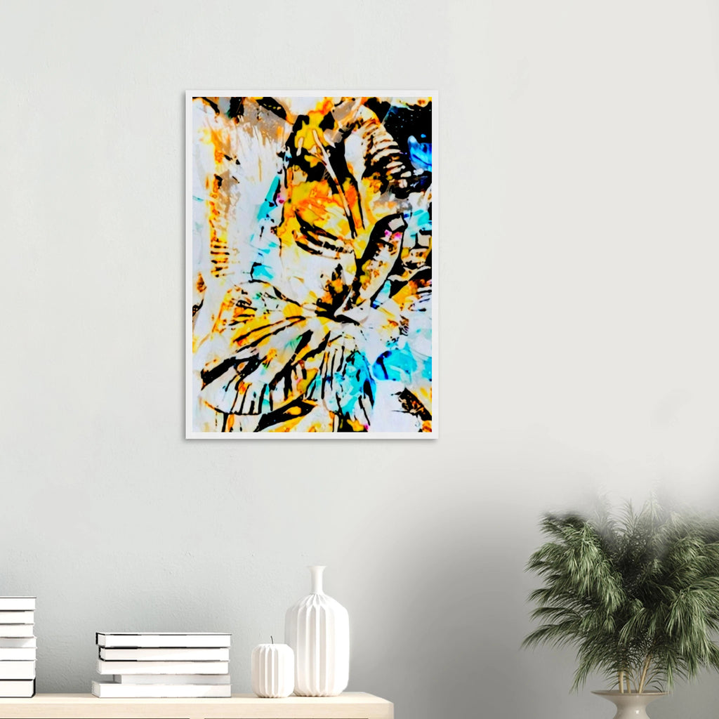 'Eyes on you' framed fine art print hanging in a calm living room