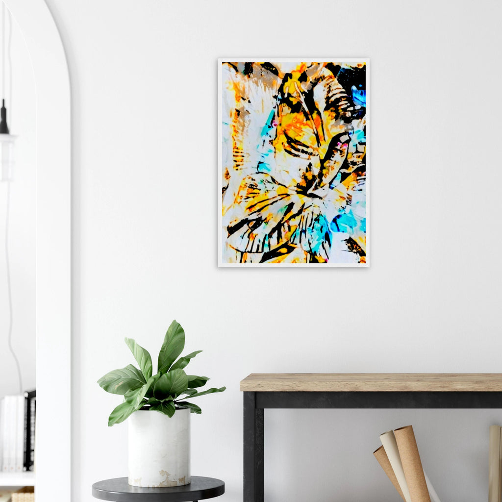 'Eyes on you' framed giclée print above a side table