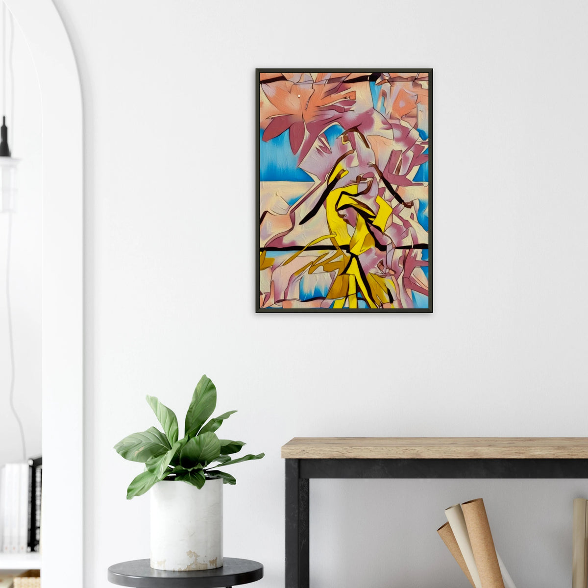  'FREEDOM' framed fine art giclée print above a side table