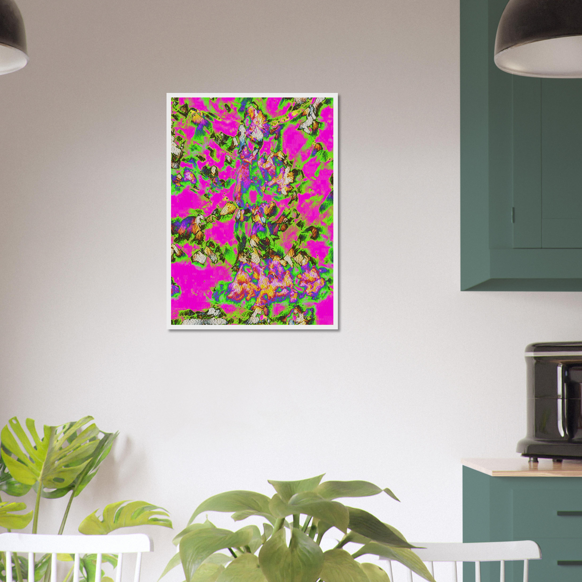 Framed 'Between' fine art print in a kitchen