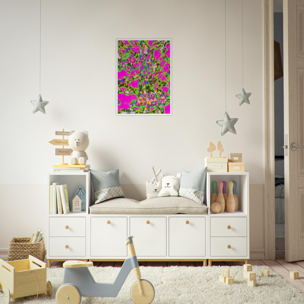 Framed 'Between' fine art print in a living room.