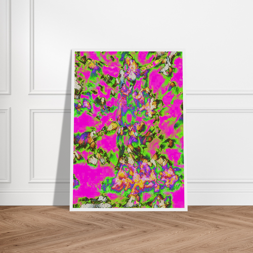 Framed 'Between' fine art print in a room with a wooden floor.
