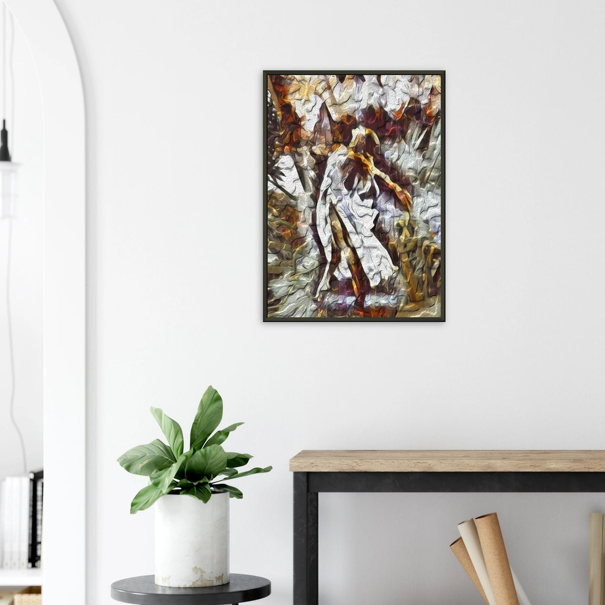 Framed 'Wind of Change' fine art print above a sideboard.