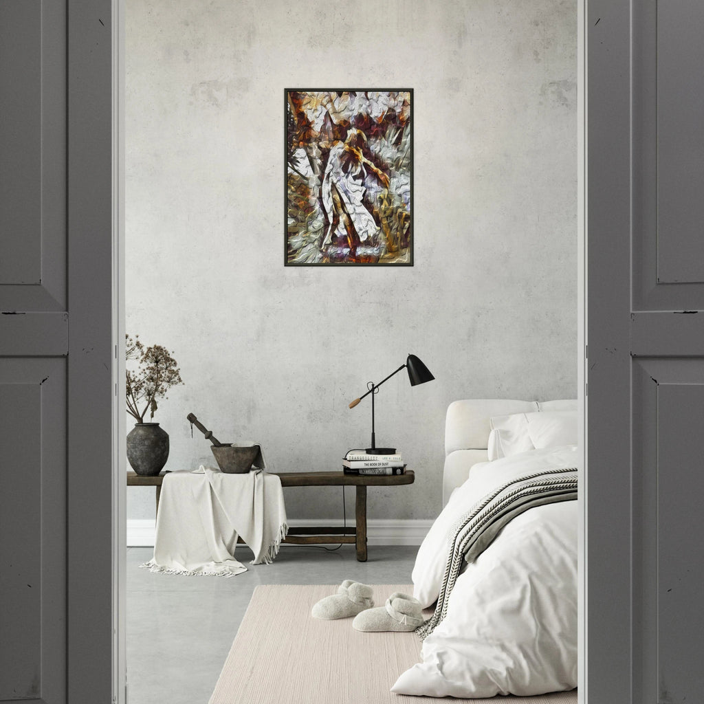 Framed 'Wind of Change' fine art print in a bedroom.