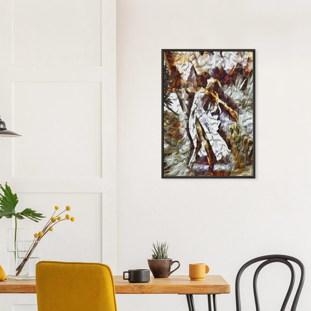Framed 'Wind of Change' fine art print in a dining room.