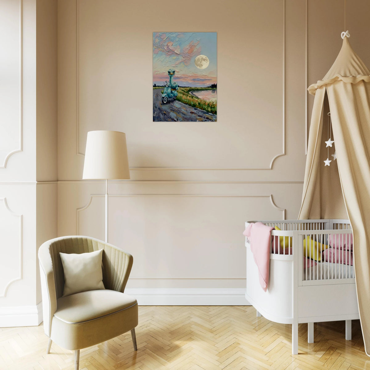 'JOY I' fine art giclée poster in a baby room