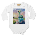 White baby bodysuit with long sleeves and 'Joy' Moon on Tour design, main product view