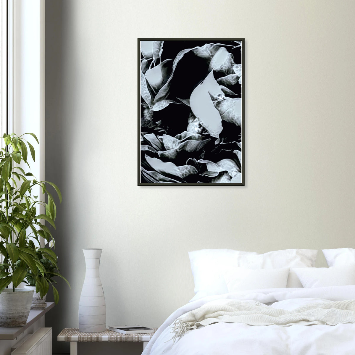 'LABYRINTH II' framed art print above the bed in a bedroom