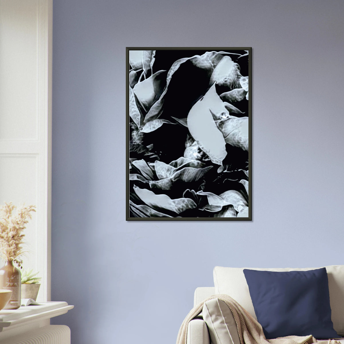 'LABYRINTH II' framed fine art print above an armchair