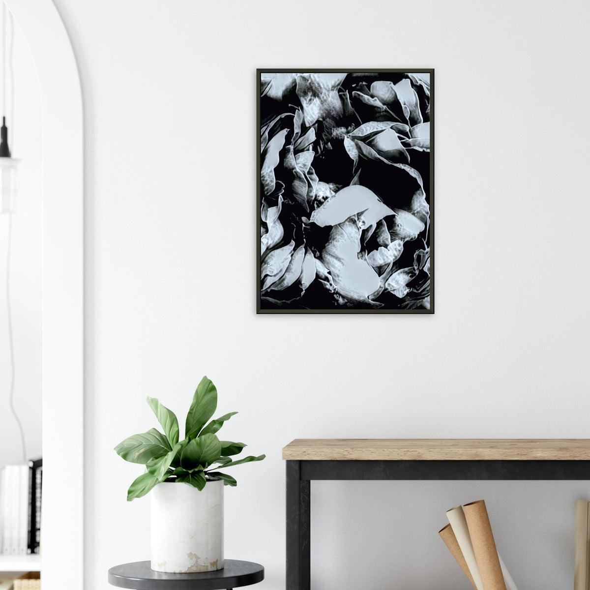 'LABYRINTH' fine art giclée print above a side table