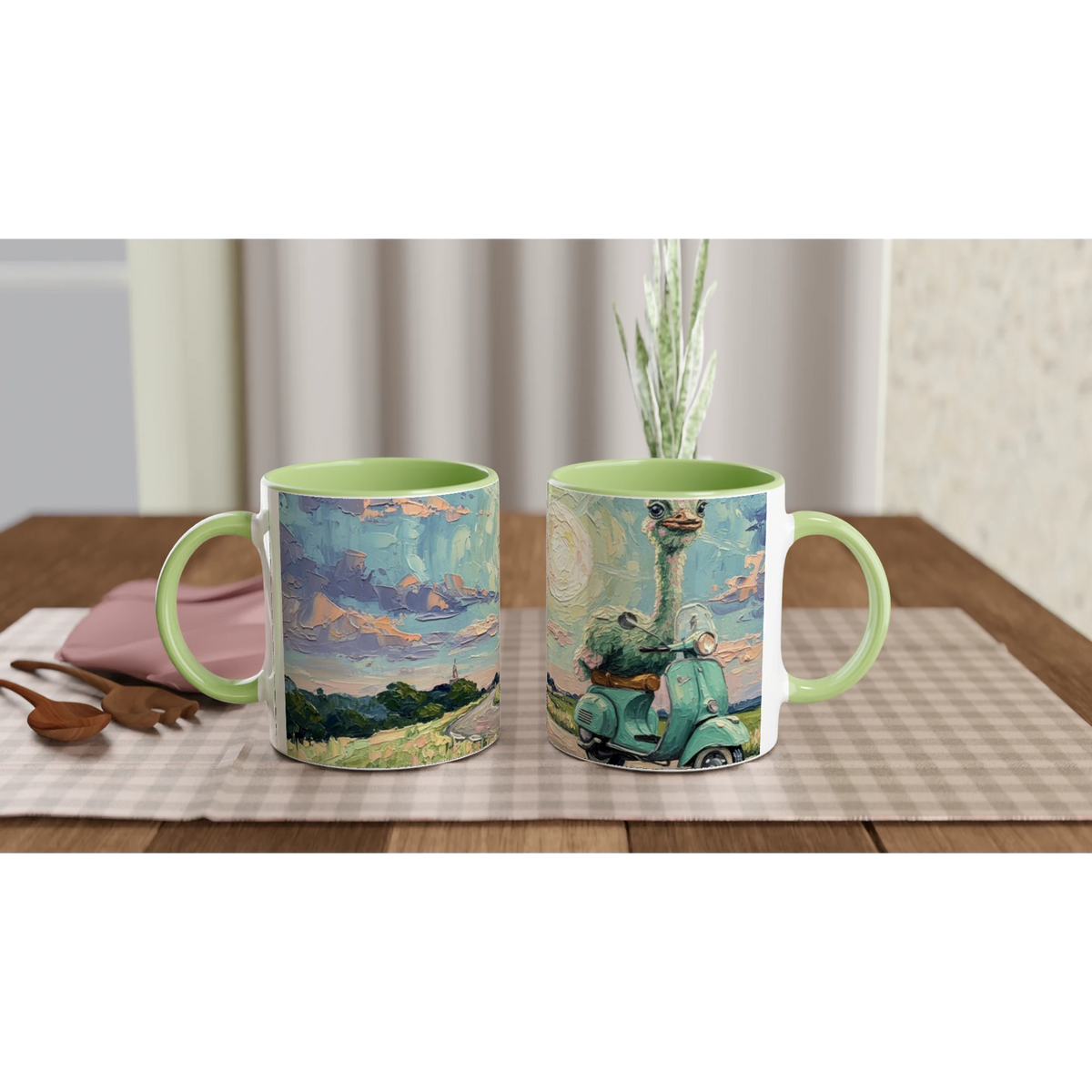 White ceramic mug with colored inside and 'MOON ON TOUR' design, main product view