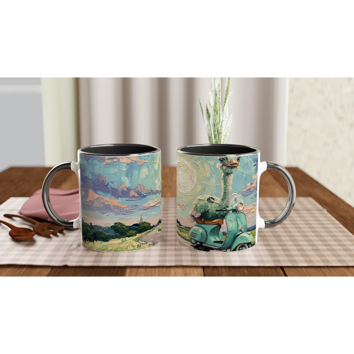 'MOON ON TOUR' white ceramic mug with color inside, black inside