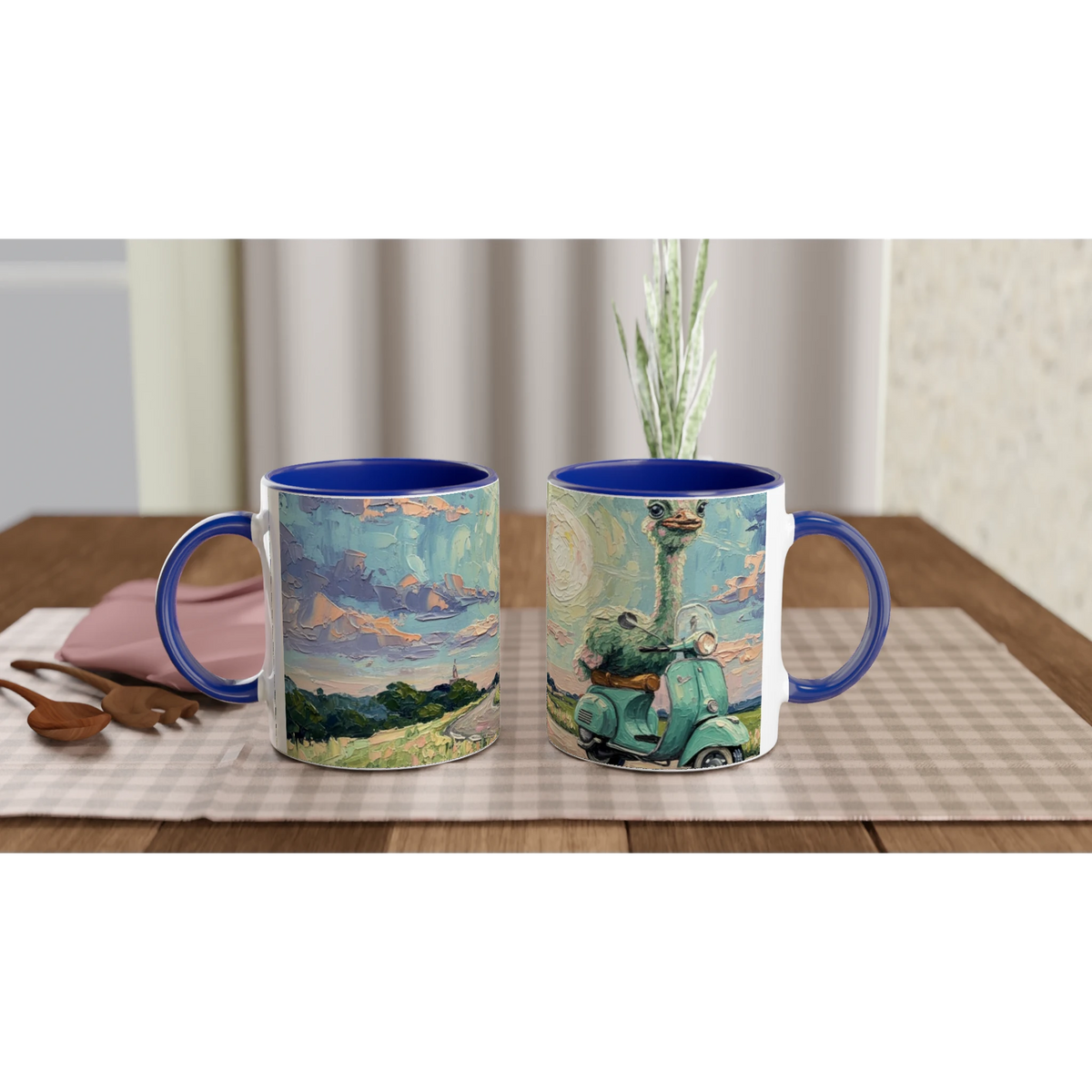 'MOON ON TOUR' white ceramic mug with color inside, blue inside