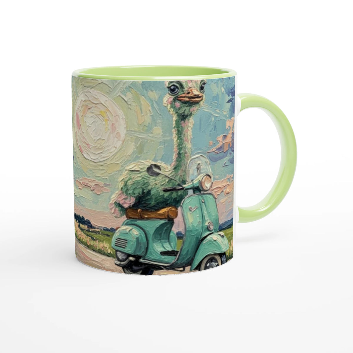 'MOON ON TOUR' white ceramic mug with color inside, green inside