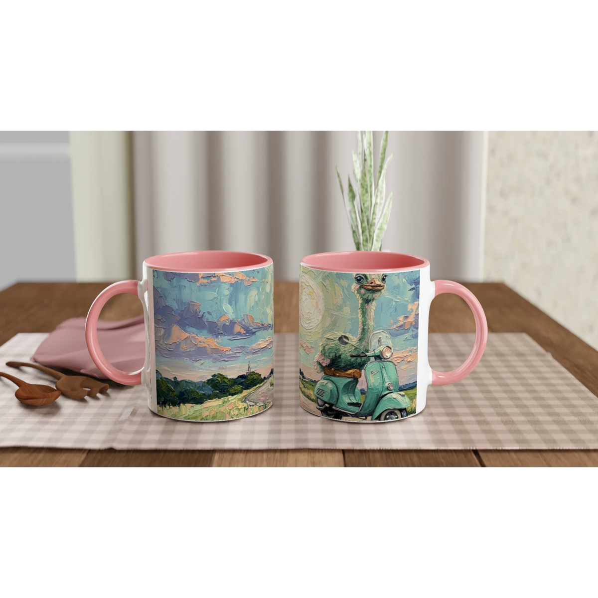 'MOON ON TOUR' white ceramic mug with color inside, pink inside