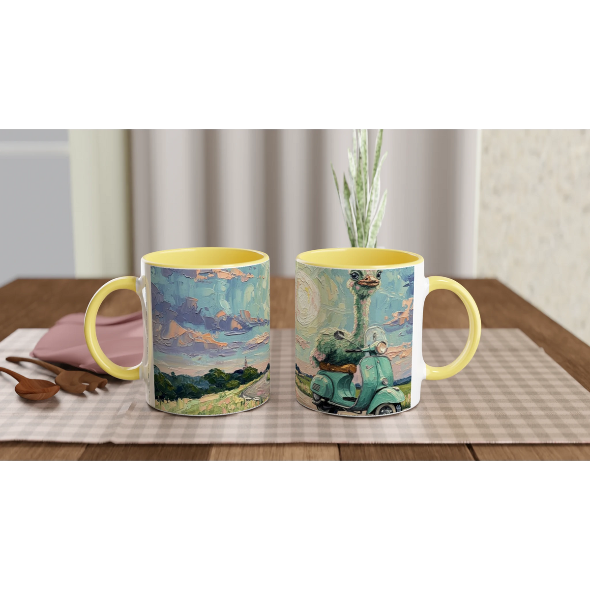'MOON ON TOUR' white ceramic mug with color inside, yellow inside