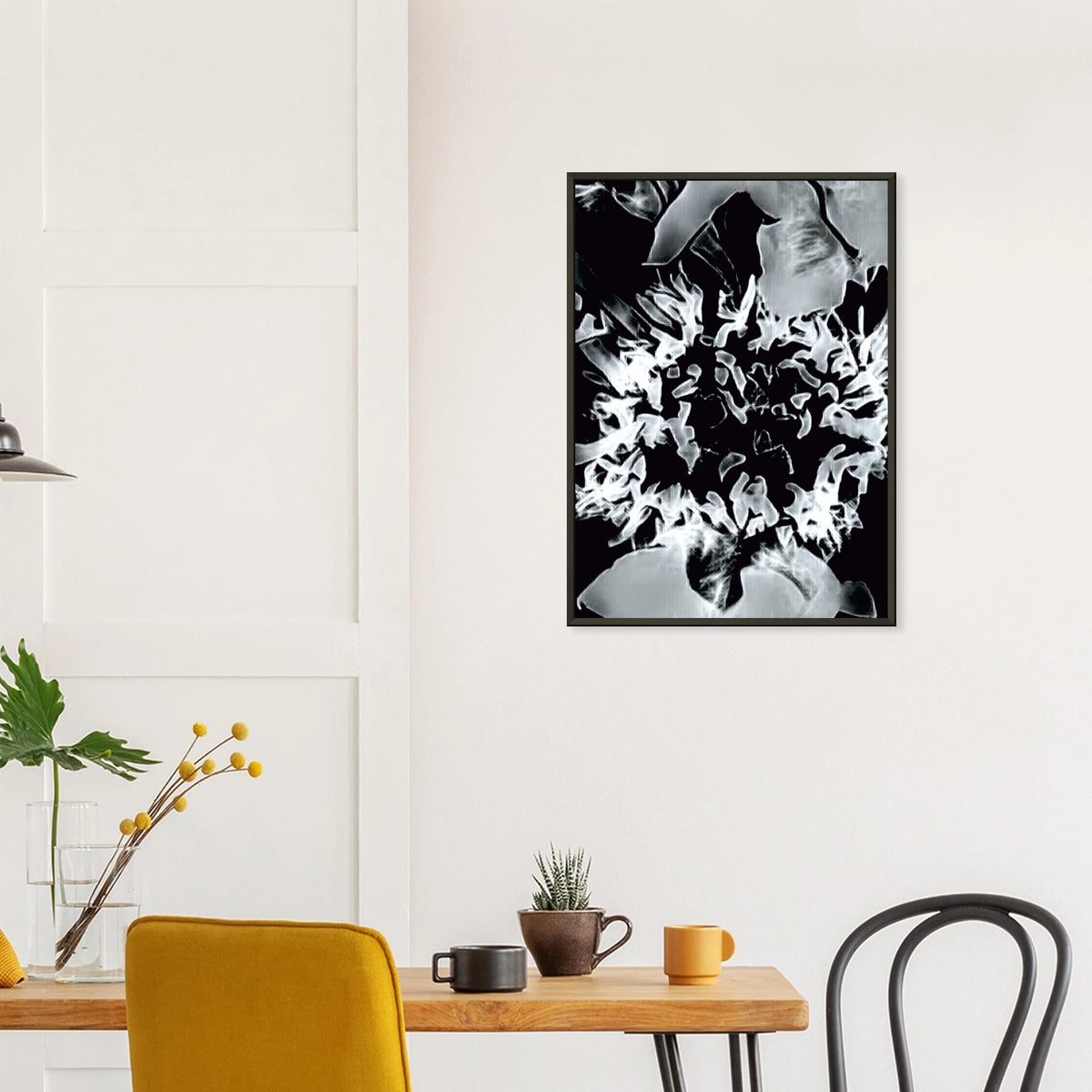  'TRAPPED' framed fine art giclée print in a dining room