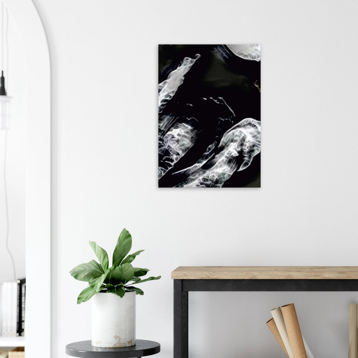 'ZEN' fine art giclée poster above a side table