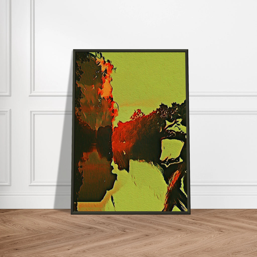 ‘Autumn Colors’ framed fine art print displayed on a wooden floor.